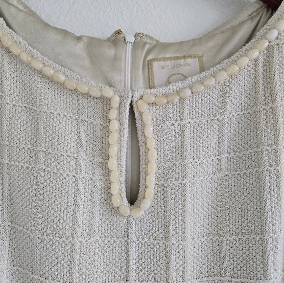 NWT St. John Couture Tweed  Shift Dress Beads Details Cream size 10 - Picture 11 of 16